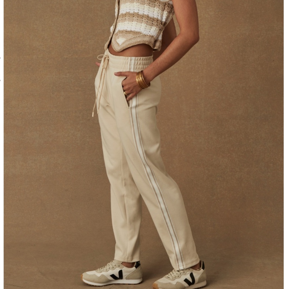 The UpSide Rodeo Franca Wide Leg Track Pants Tan White Small